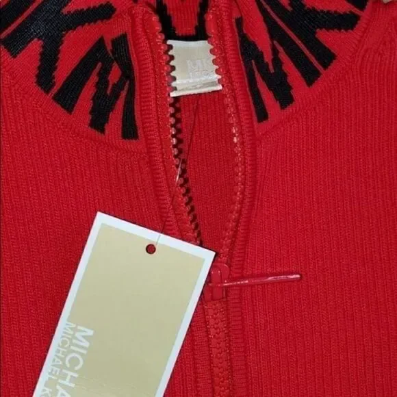 Michael Kors Logo Ribbed Mock MK neck zip size M - Picture 6 of 7